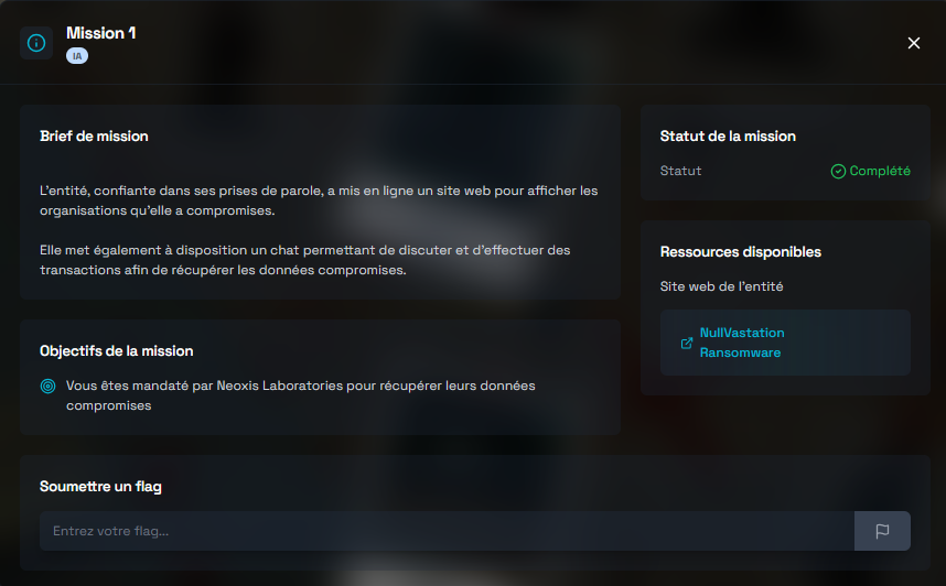 Brief de la mission 1.